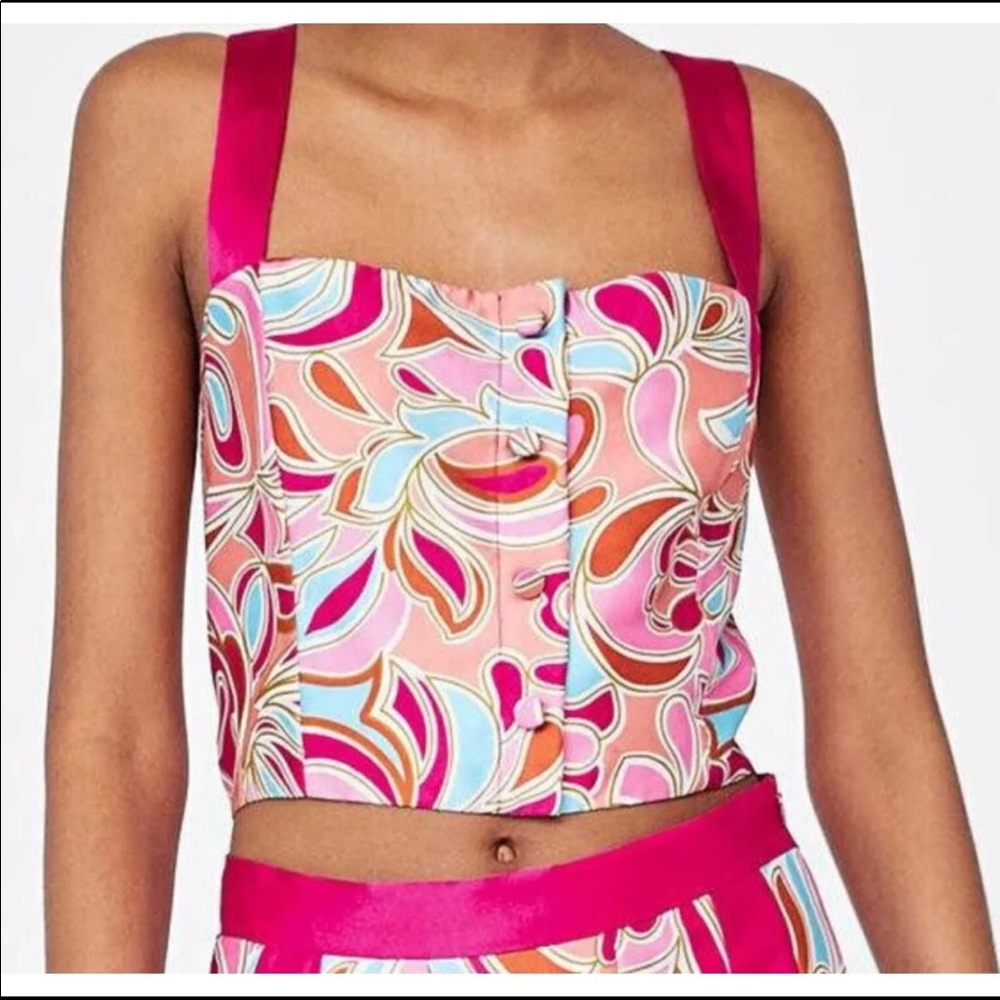 NWT Zara Pink Paisley Print Tank/Crop Top